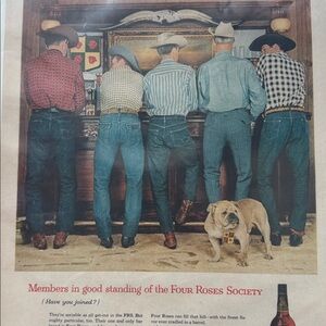 Vintage Bulldog and his cowboys by Four Roses Society whiskey.